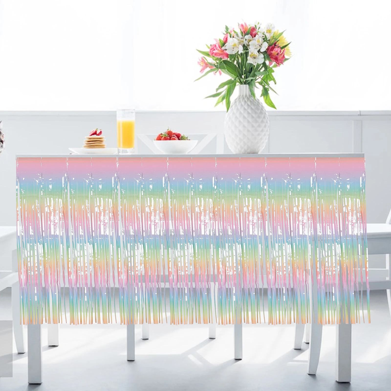 

Iridescent Macaron Gradient Table Skirt Soft Comfortable Decor for Wedding Mardi Gras Baby Shower Birthday Parties Festivals