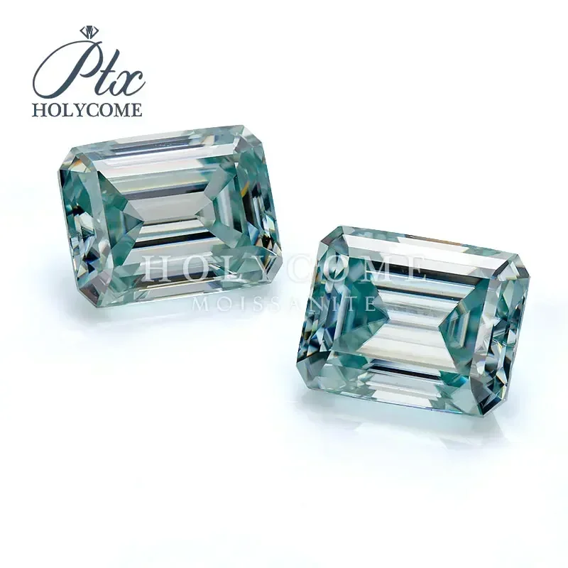 Aqua Blue VVS1 3x5-10x12mm Emerald Cut GRA Girdle Moissanite Diamond Loose Stones Charms Diy Loose Beads