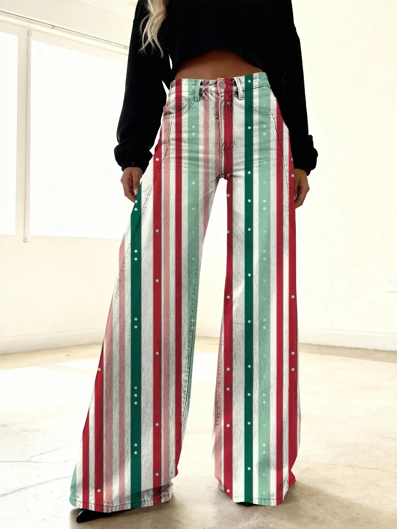 

Ladies' new Christmas printed jeans made of imitation denim fabric, featuring a variety of casual and fashionable patterns