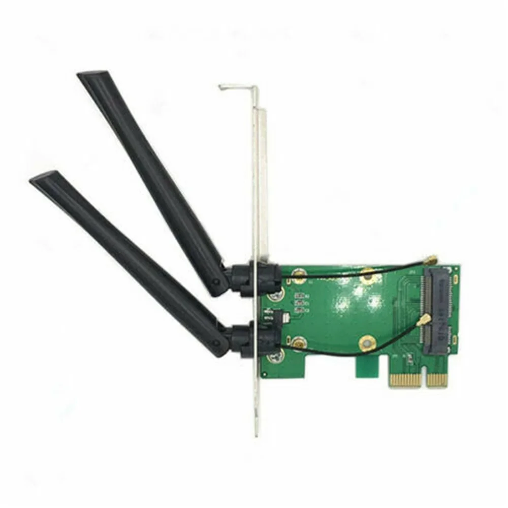 بطاقة لاسلكية WiFi Mini PCI-E Express إلى محول PCI-E مع هوائي خارجي للكمبيوتر الشخصي