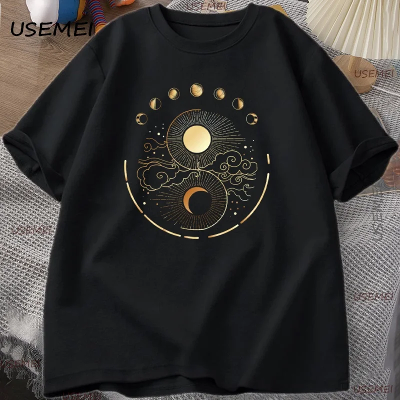 Mystic Moon and Sun T Shirt Men Women Boho Vintage Moon T-Shirt Casual Cotton Short Sleeve Round Neck Tshirt Streetwear Clothes