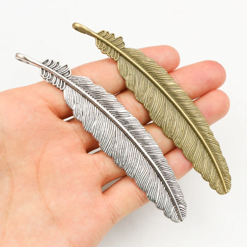 3pcs 105x21mm Antique Silver Plated  and Bronze Plated Feather Style Handmade Charms Pendant:DIY for bracelet necklace