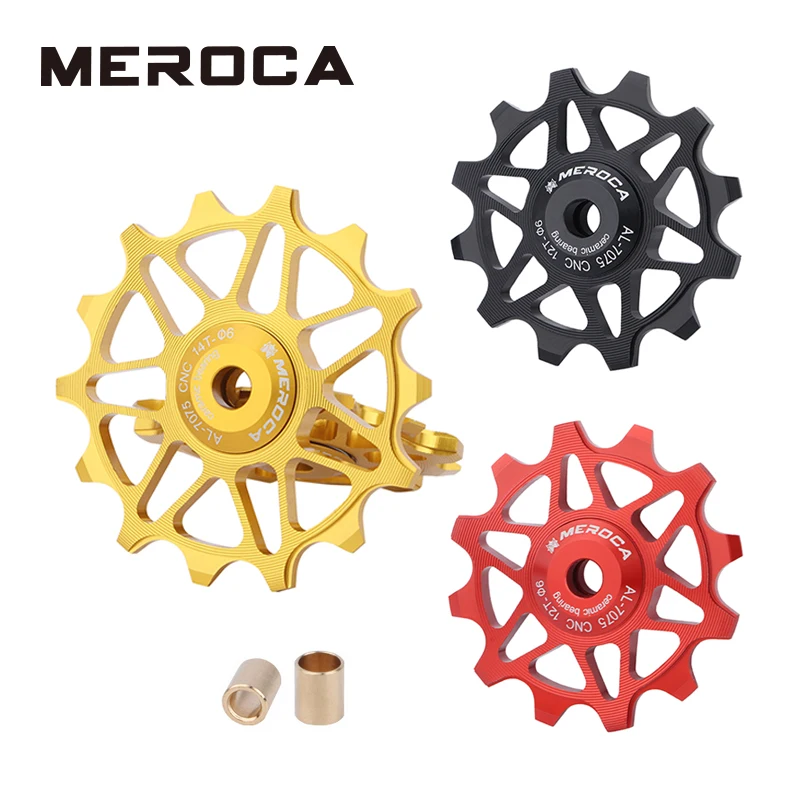 MEROCA Rear Derailleur Ceramic Pulley Aluminum Alloy 12/14T Silicon Nitride Bearing MTB Bicycle Guide Wheel Cycling Jockey Wheel