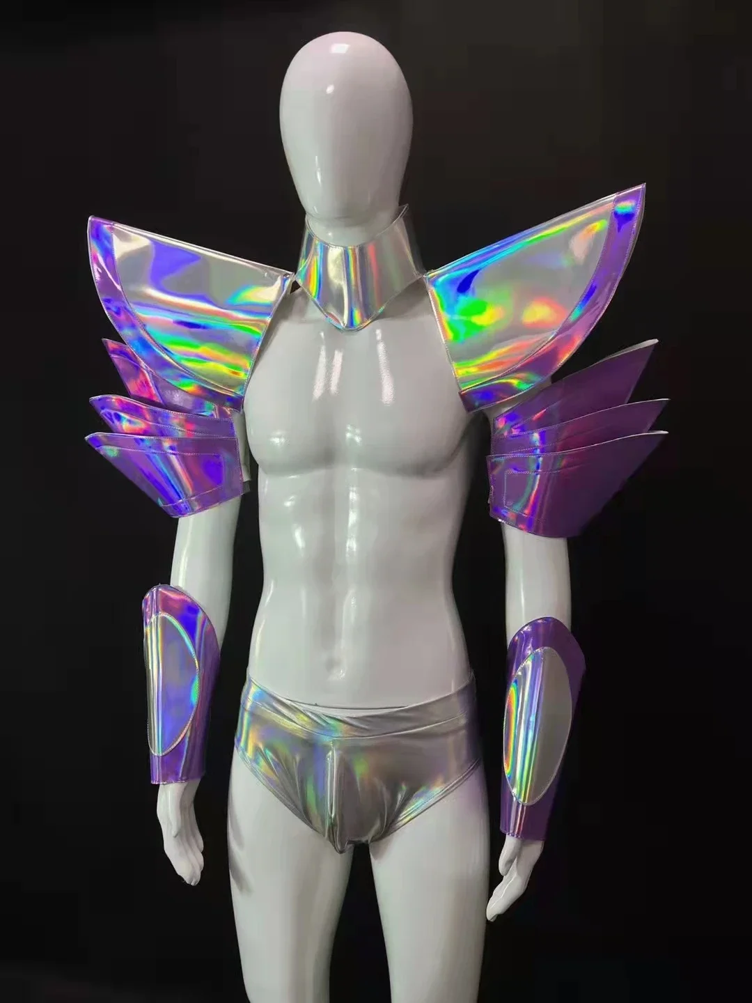 

Muscle Men's Space Mirror Armor Leather Club Party Nightclub DJ Gogo Sexy Silver Costume Stage Show Wear Cuff Outfit