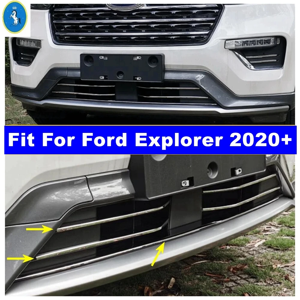 

Stainless Steel Auto Front Under Center Bumper Grille Mesh Stripes Panel Cover Trim For Ford Explorer 2020 2021 2022 Accessories