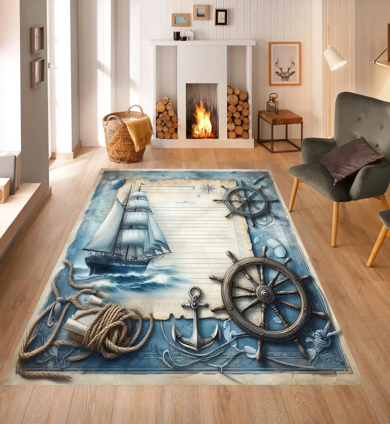 Make Old Nautical Carpets Retro Style Sailboats Rudders Waves Anchors Carpets Living Rooms Bedrooms Decorative Floor Mats