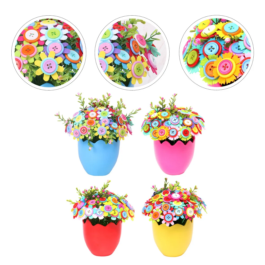 

4Pcs DIY Button Bouquet Flower Craft Kit for Kids Flower Making Accessories Kids Hand-Made Material Festival Gift