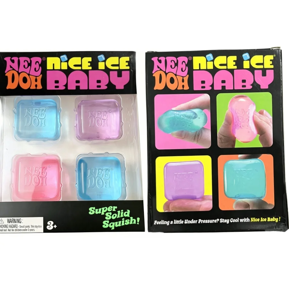 Needoh Nice Ice Baby Fidget Cube Set 4 Pack Super Solid Squish Sensory Toys Non-toxic Squeeze Toys for ADHD and Autism Gift