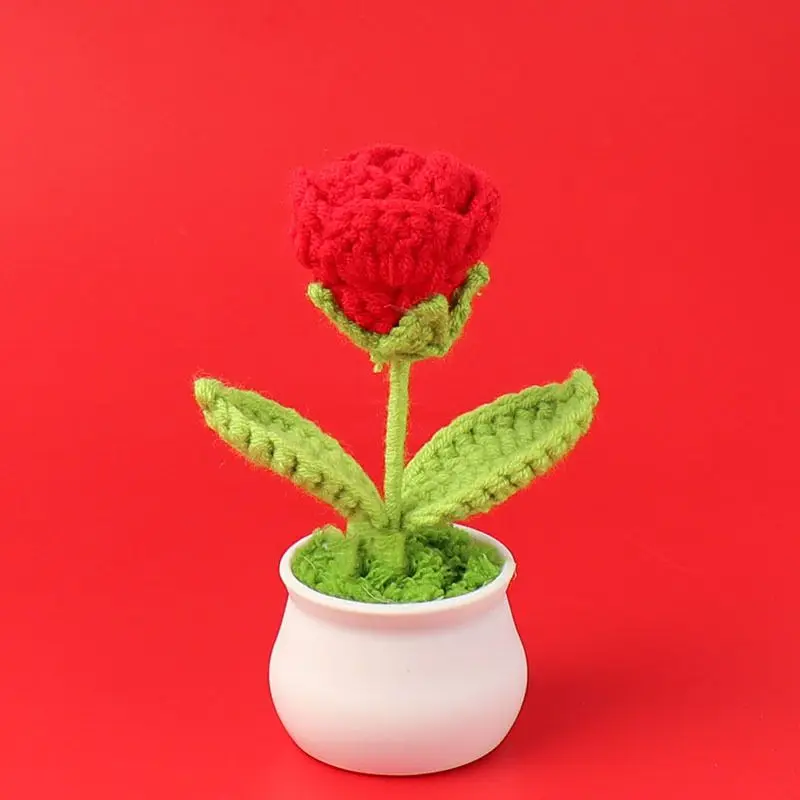 Bubble Rose Potted Knit Plant Cute Toys Purple Red Blue Plants Stuffed Plush Cartoon Toys for Boys Girls Christmas Birthday Gift