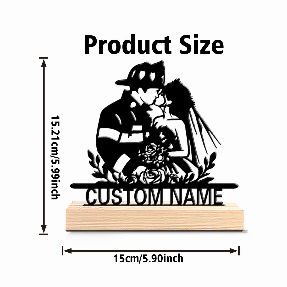 1 قطعة شخصية رومانسية مخصصة رجال الاطفاء والعرائس تماثيل معدنية فن معدني مع قاعدة خشبية إنها مناسبة كزفاف و #3