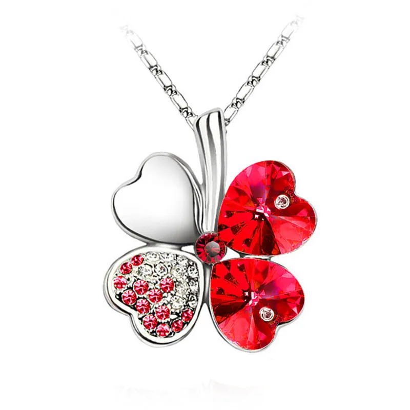 Crystal 4 Four Leaf Leaves Clover Pendant Necklaces Lover Birthday Gift Quality Fashion Jewelry Dropshipping Charm Girl