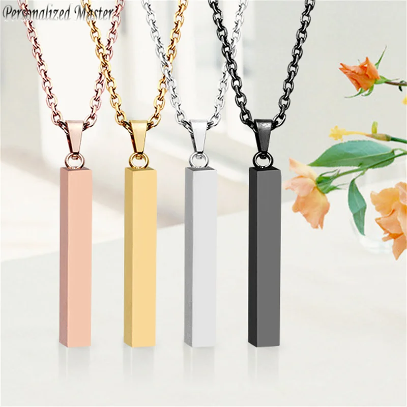 

Personalized Master Customized Names Pendant Stainless Steel Vertical Bar Engraving Text Pendants W/ Chain Friends Lovers Gift