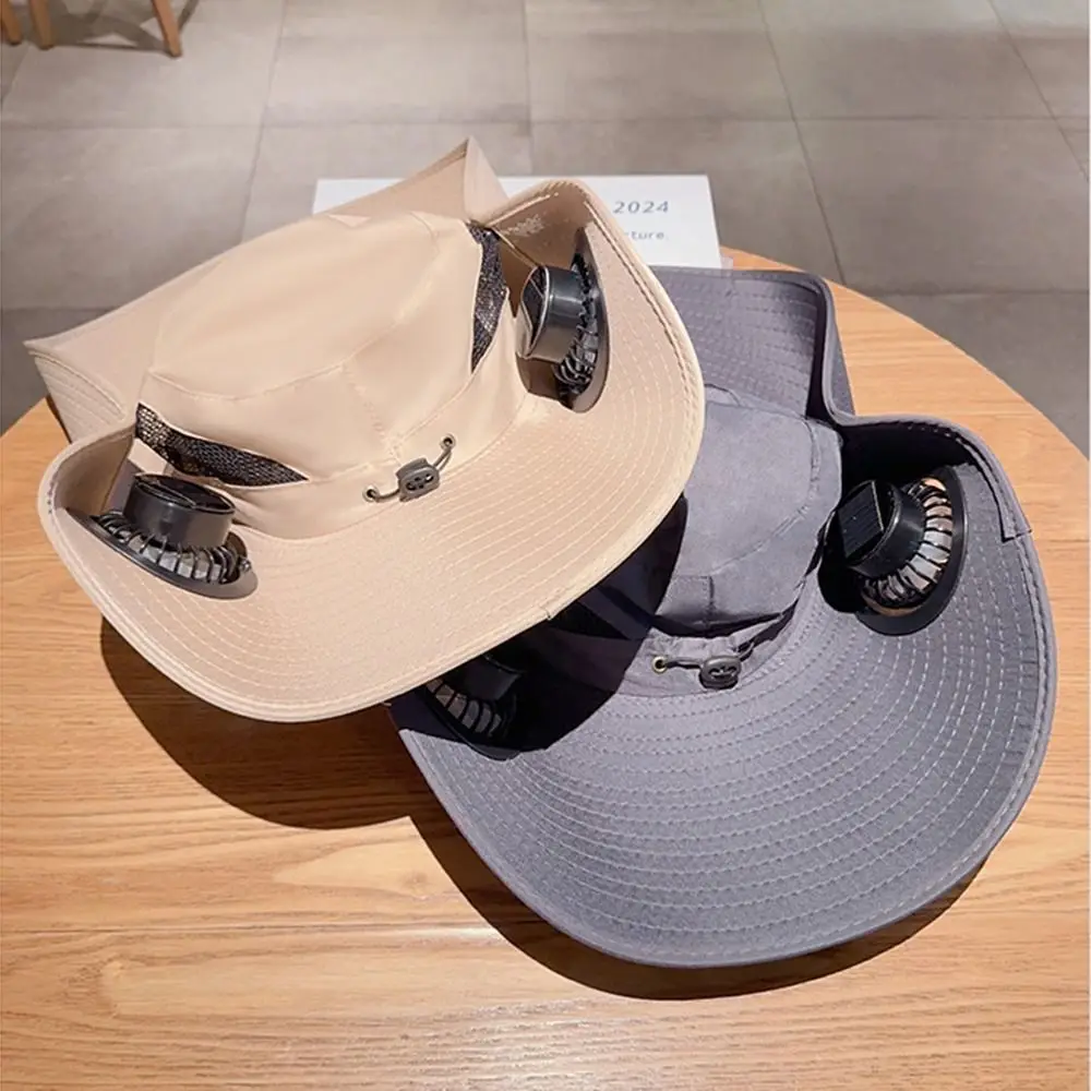 

Removable Solar Fan Hat Breathable 3 Speeds Wide Brim Sun Cap Quick-Drying High Wind Power Fishing Bucket Hat Summer