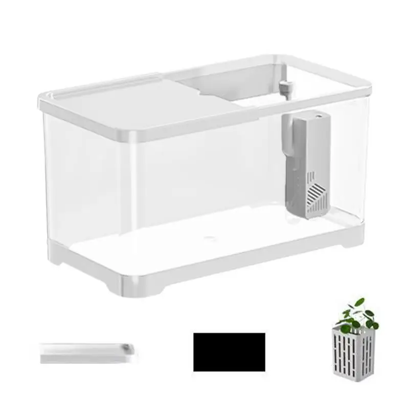 Fish Tank Kit Aquarium Betta Fish Bowl Transparent Rectangular Aquarium with cylinder,cover,basket,electrostatic sticker