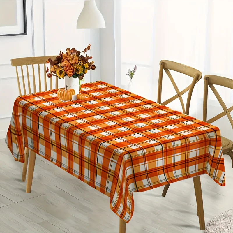 One orange checkered tablecloth - a must-have for home decoration, made of polyester.