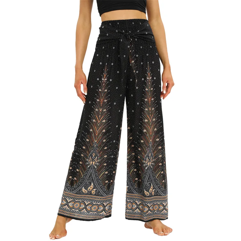 Women's Boho Palazzo Pants Yoga Wide Leg Pants With Pockets Harem Pants Jumpsuit Hippie Clothes bohemia