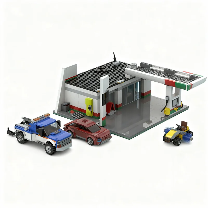 846pcs MOC Service Station 2 0 City Traffic Model Building Blocks Architecture Toy Birthday Gifts DIY Education Brick Collection