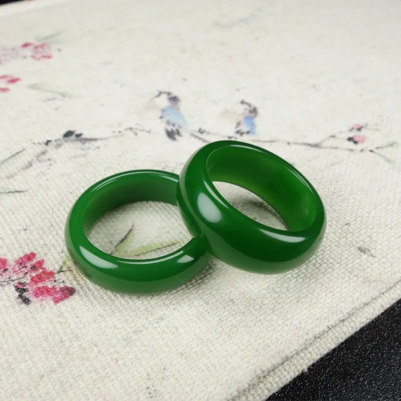 Natural Green Jade Stone Ring Chinese Hand-Carved Charm Jadeite Jewelry Fashion Accessories Amulet for Men Women Lucky Gifts