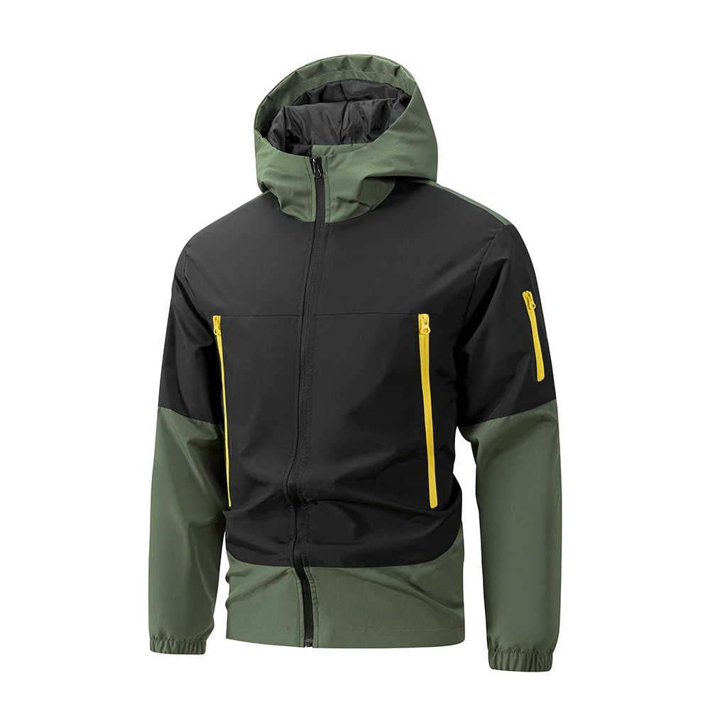 Herrenjacke mit diagonalem Streifenmuster, Reißverschluss, Kapuze, mehreren Taschen, Farbblock-Design, ideal als Windjacke für Herbstwanderungen, Camping und Sport. – Detail 5