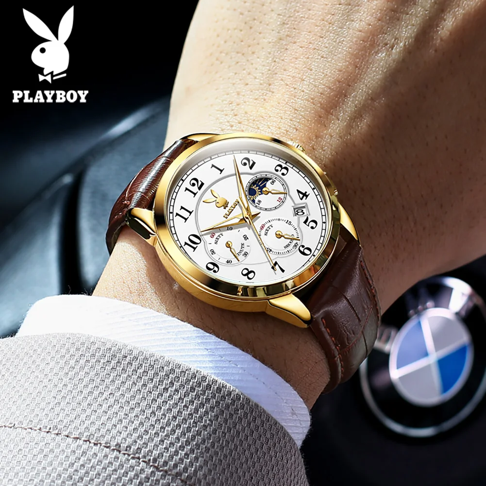 PLAYBOY Best Selling Quartz Man Watch Original Leather Strap Luxury Men\'s Watches High Quality Classic Business Wrist Watch Men