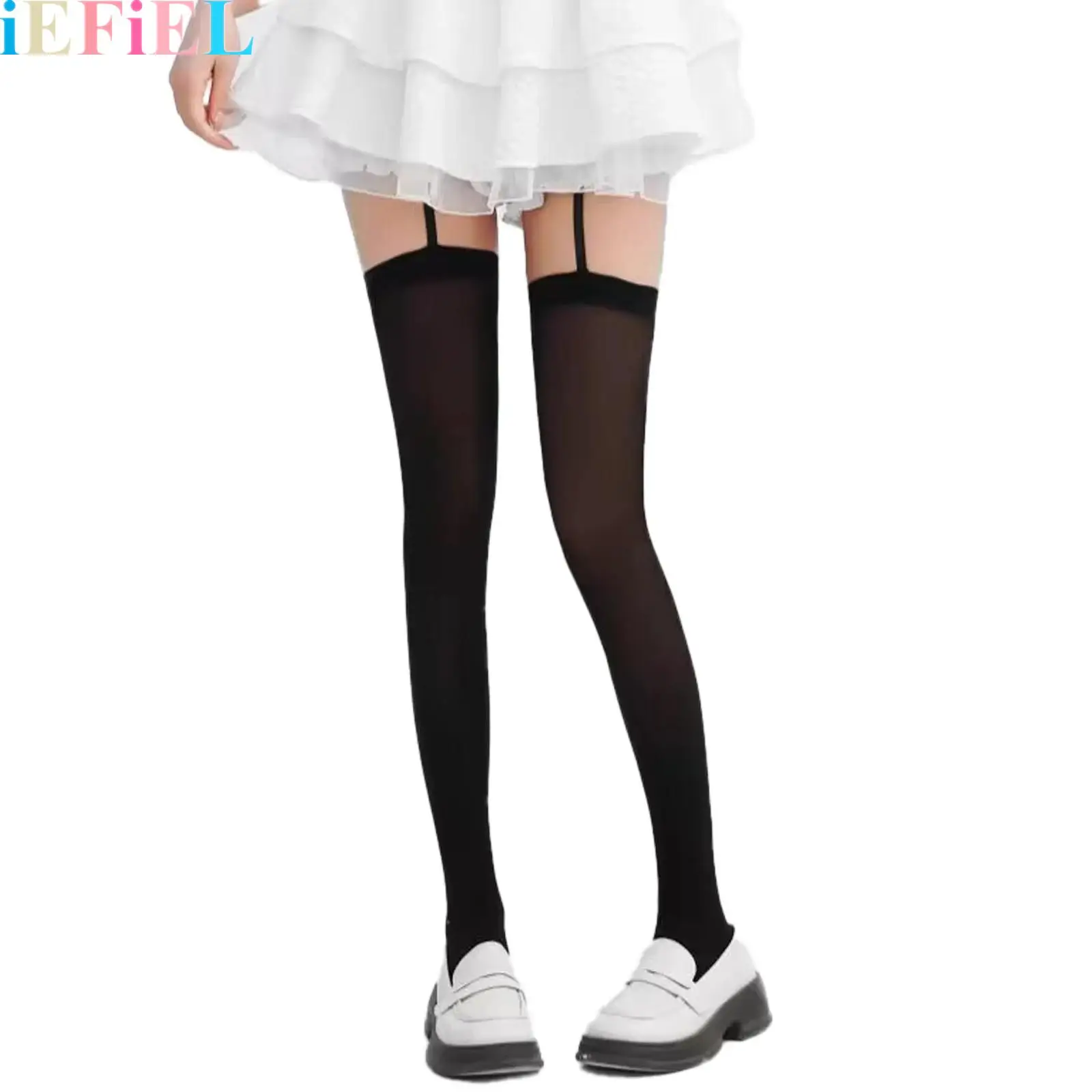 

Gothic Sheer Suspender Tights Thigh High Stockings Unique Design Thin Garter Belt Pantyhose for Women