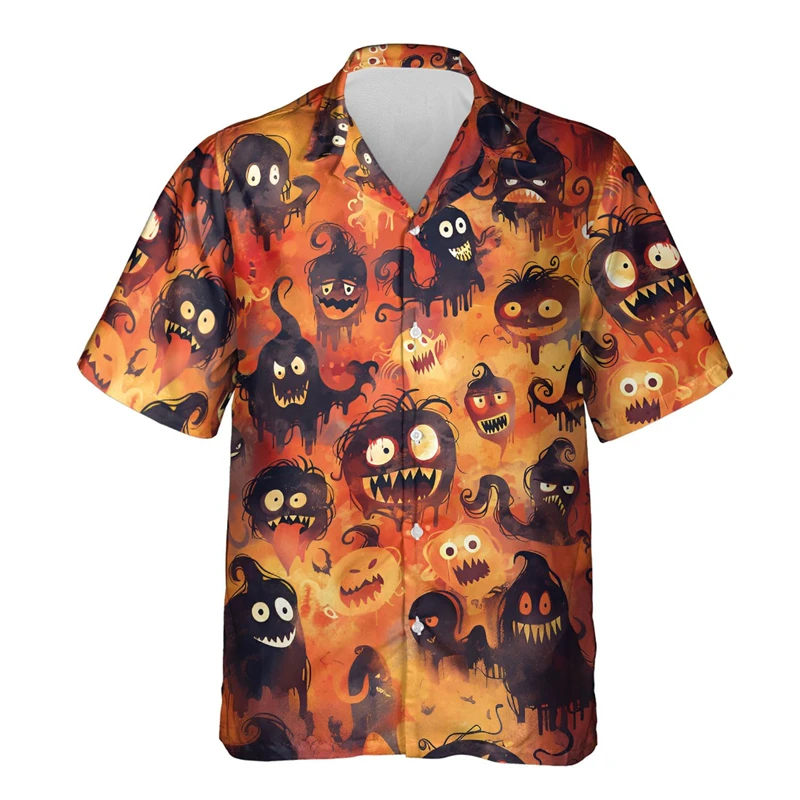 

Horror Monster Graphic Shirts For Men Clothes Personalized Abstract Unisex Button Clothing Halloween Party Lapel Blouse Male Top