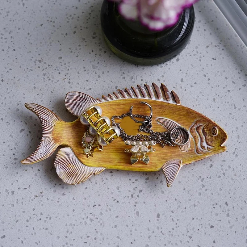 Vintage Style Resin Fish Shaped Jewelry Tray,Ring Dish, Antique Trinket Key Holder Decorative Tray For Display Organizer