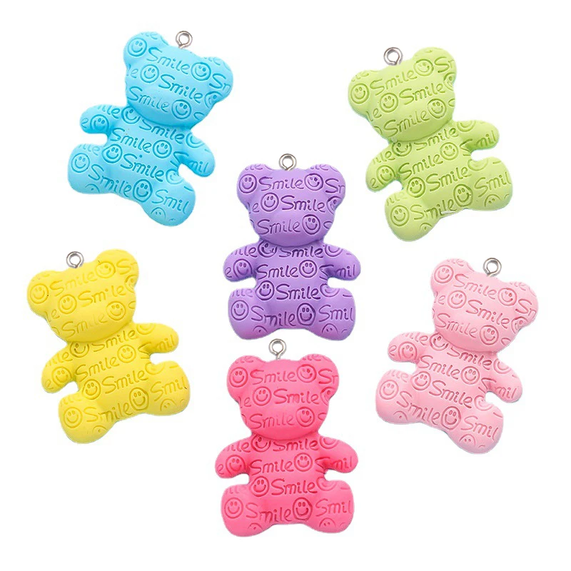 100pcs Cute Smile Letter Bear Resin Charms Jewelry Making DIY Fashion Earring Necklace Pendant Floting Decor Accessory