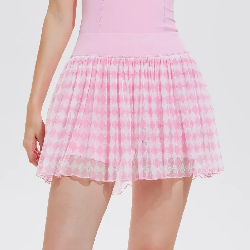 WESTSHAN EU US Size Sports Tennis Skirt Diamond Pattern Lightweight Breathable School Cheer Dance Running Badminton Skirt