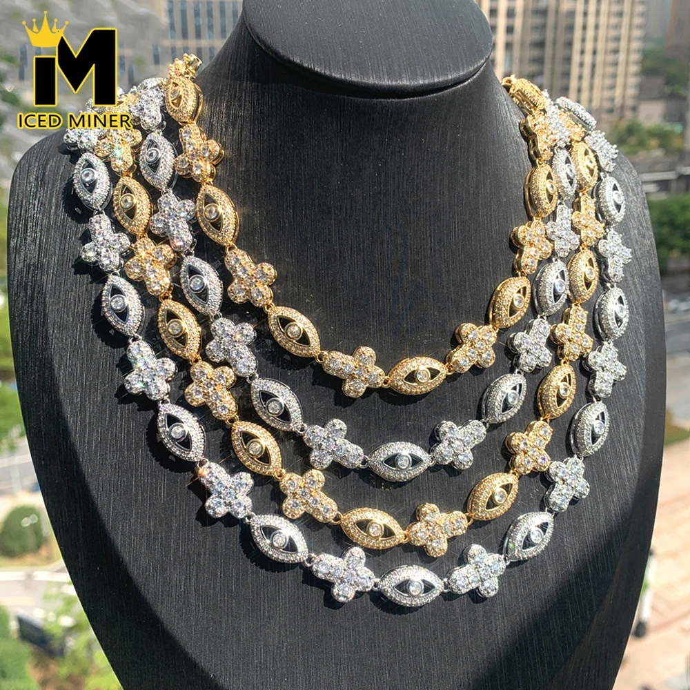 

Icedminer Cross Eyes Pendant Iced Out Cuban Link Chain Necklaces Men Women Bling Zircon Hip Hop Jewelry Free Shipping