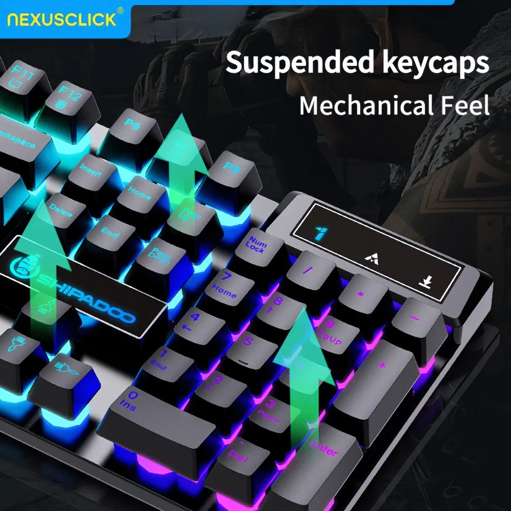 NexusClick 104 Key RGB Backlit Mechanical Feel Keyboard,USB Wired Waterproof Gaming Keyboard for PC Laptop Computer Office Gamer