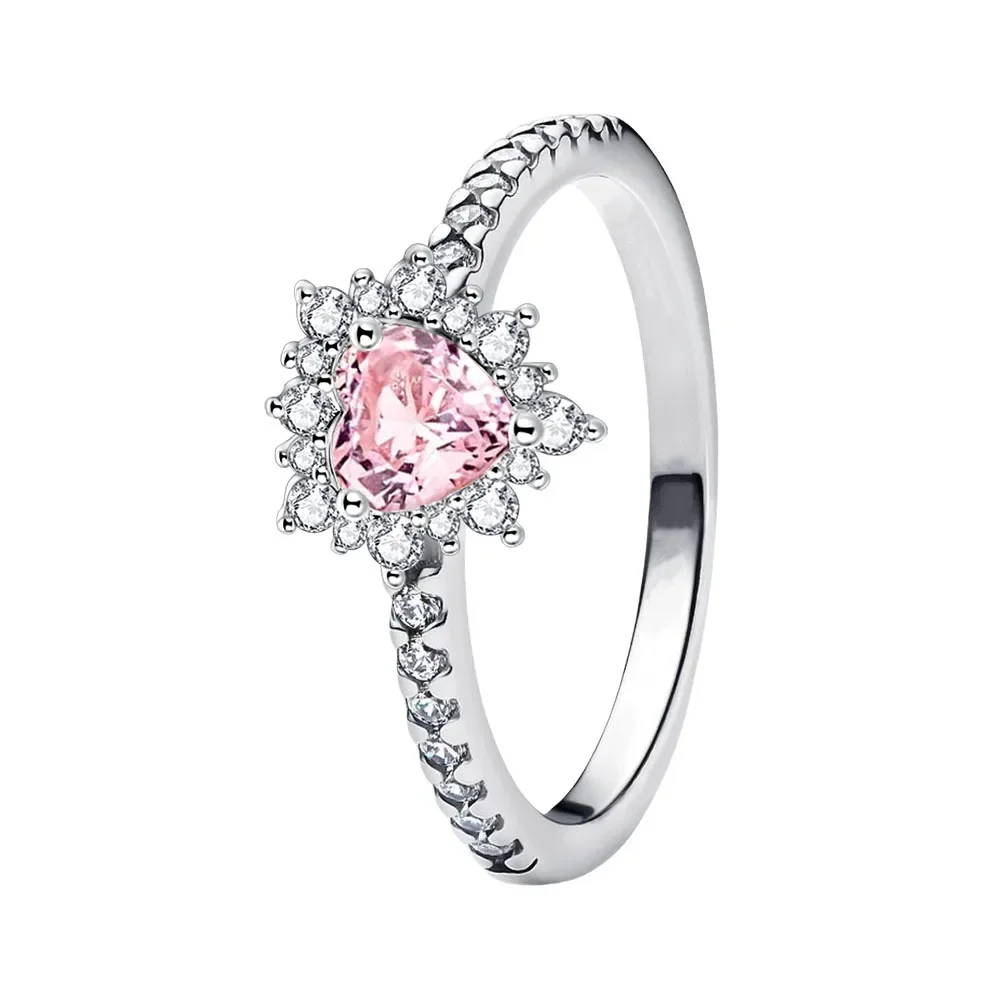 خاتم أصلي من الفضة الإسترليني عيار 925 ملون على شكل قلب وقوس على شكل قمر كريستال للنساء هدية عيد ميلاد عيد الحب مجوهرات ذاتية الصنع