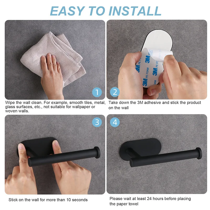 Adhesive Toilet Paper Holder Stainless Steel Tissue Hanger Waterproof Toilet Paper Stand Bathroom Accessories Paper Towels Hold view 3