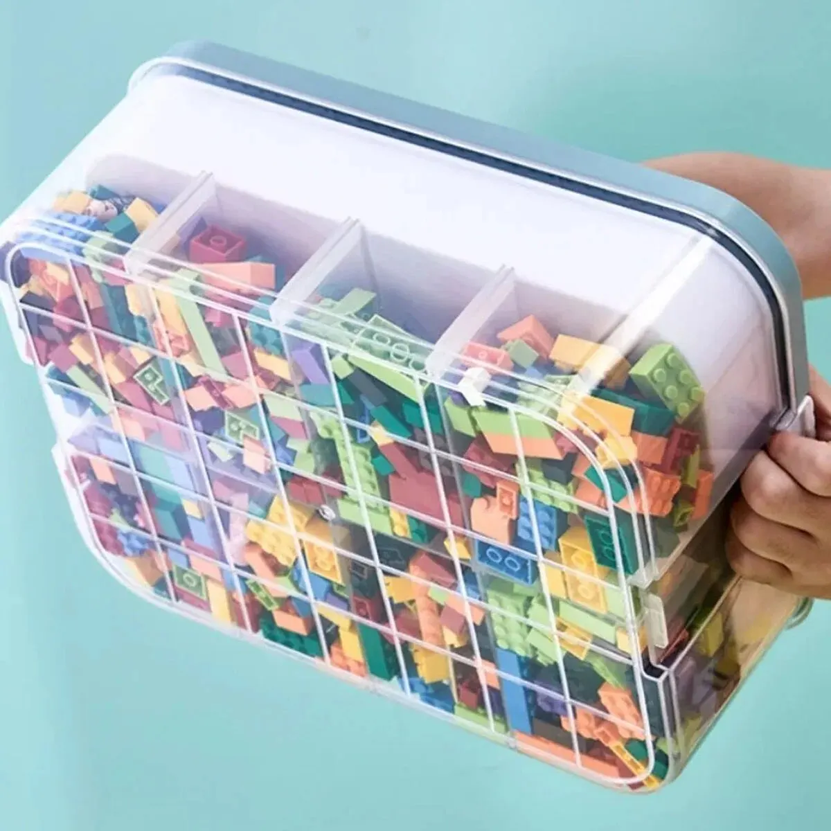 Kids Building Blocks Storage Box Stackable Storage Case Adjustable Sundries Container Cosmetic Box with Handle Toys Organizer