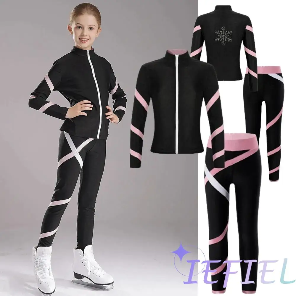 Kids Gymnastics Activewear Swimsuit Girls 2Pcs Yoga Workout Running Ice Skating Skater Suit Professional Competition Training