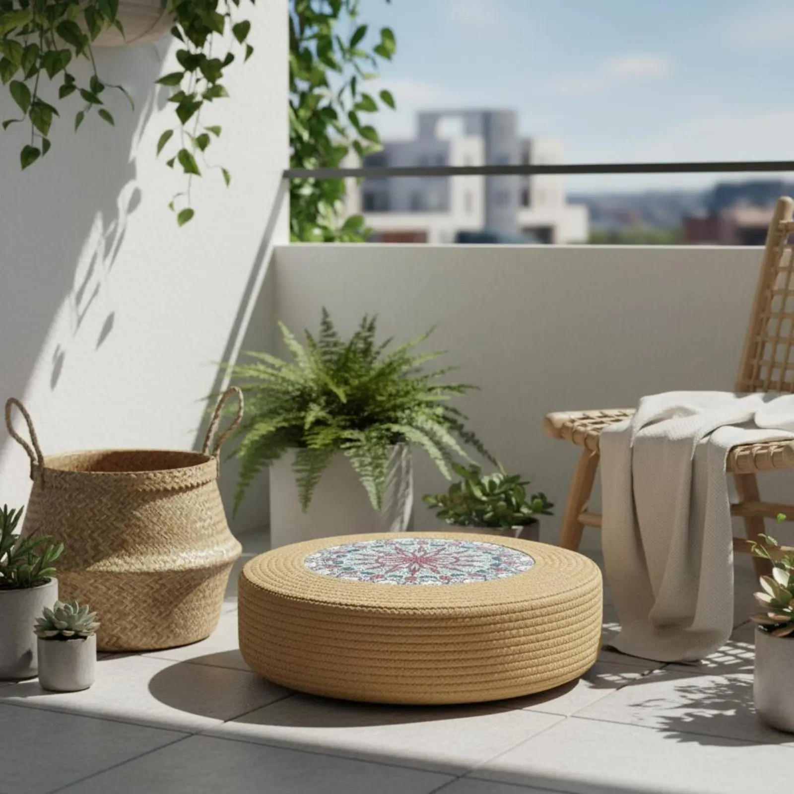 Meditation Floor Pillow Long-Lasting Woven Mat Seat Pillow Woven Woven Mat Pillow Breathable Round Woven Pouf Handmade view 6