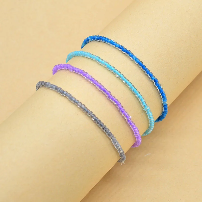 New 4PCS/SET Luminous Glass Beads Anklets For Women Summer Beach Colorful Beaded Anklet Bracelet Female Foot Jewelry Accessories