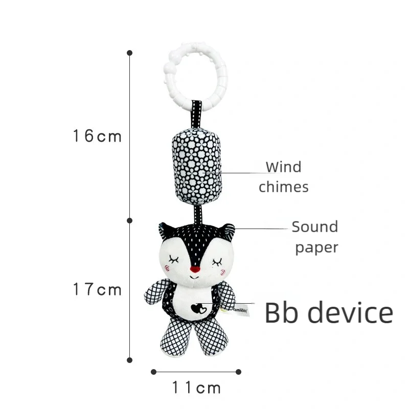 블랙 화이트 플러시 인형 아기 딸랑이 유모차 침대 걸이 벨 시각적 잡기 능력 훈련 장난감 신생아 선물 유아용