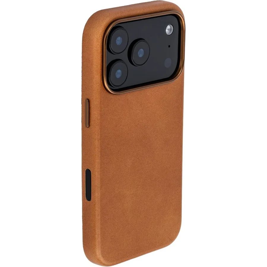 

Светло-коричневый чехол из натуральной кожи для iPhone 17 Pro, совместимый с MagSafe и емкостной кнопкой управления камерой
