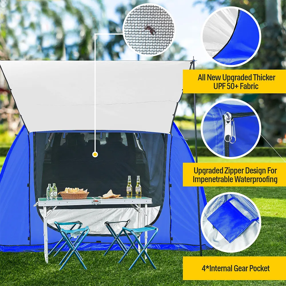 Universal SUV Camping Tent with Spacious Awning, Waterproof Car Tent Easy Setup for Backpacking Traveling Hiking Outdoors