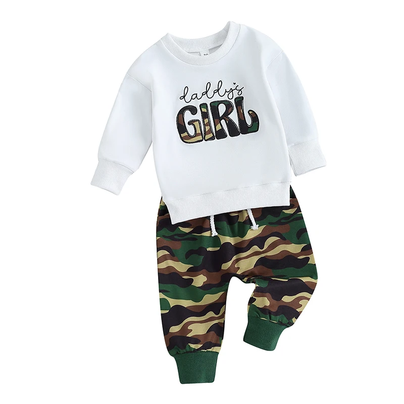 

Baby Girl Long Sleeve Embroidery Pullover Camouflage Pants Set Toddler Clothes Spring Fall Winter 2Pcs Outfits