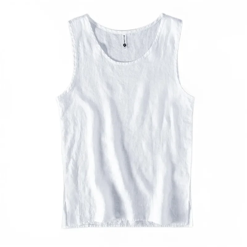 Japanese minimalist linen vest men's summer breathable thin camisole large loose beach linen sleeveless T-shirt