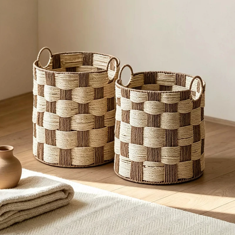 Large Bin Laundry Baskets Woven Bedroom Storage Trash Can Dirty Clothes Laundry Hamper Bag Mesh Panier Rangement Household Items