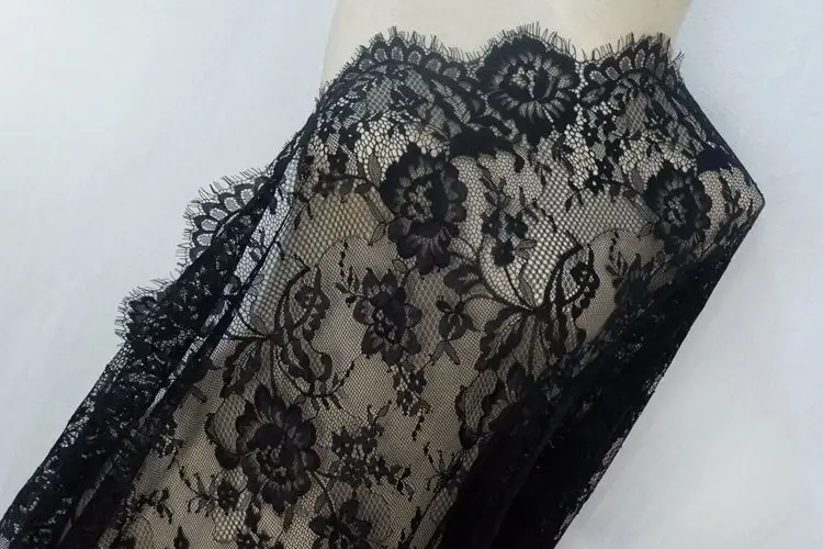 Width 70CM French single eyelashes lace fabric DIY clothing skirt wedding dress fabric