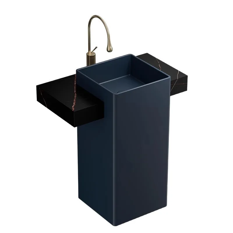 

Deep space blue square bathroom ceramic column rock slab balcony floor-to-ceiling integrated wash washbasin