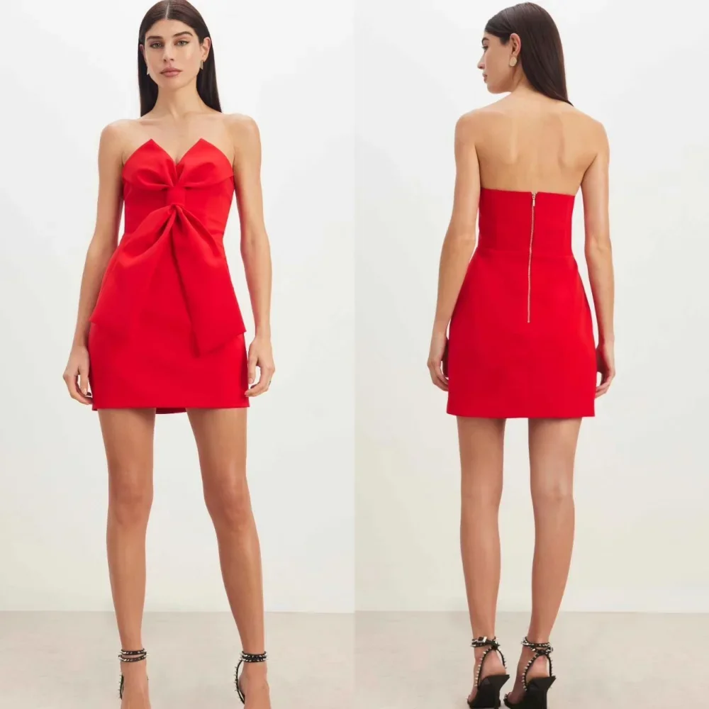 Customized Jersey Ruched Christmas A-line Strapless Bespoke Occasion Gown Mini Dresses