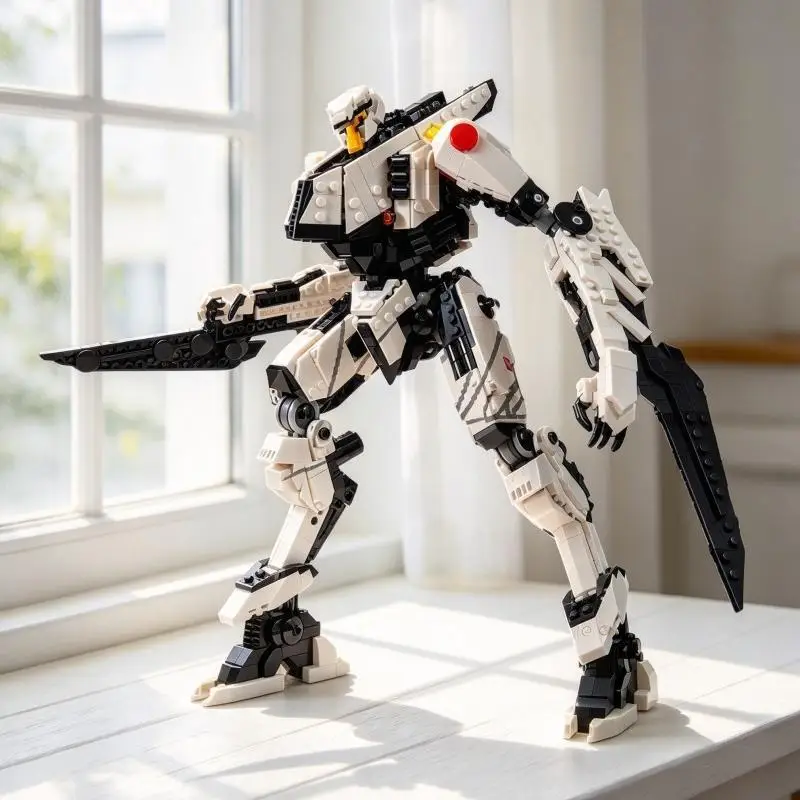 Scale Robot Build MOC Bricks Detailed Panel Lines Dynamic Action Stance Model DIY Building Brick Kit Desktop Scene Ornament