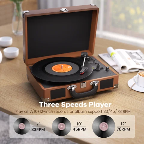 MAIO  3-Speed 33/45/78RPM Vinyl Spinner with 2 Built-in Stereo Speakers, Retail Packaging, Record Size Converter