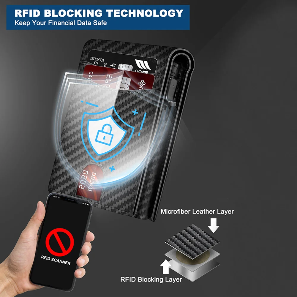 RFID-blockierende Herren-Geldbörse Minimalistischer Schlanker Magnetischer Pop-Up-Kartenhalter Metall-Bankkarten-Etui Bifold Smart Wallets für Männer – Detail 3