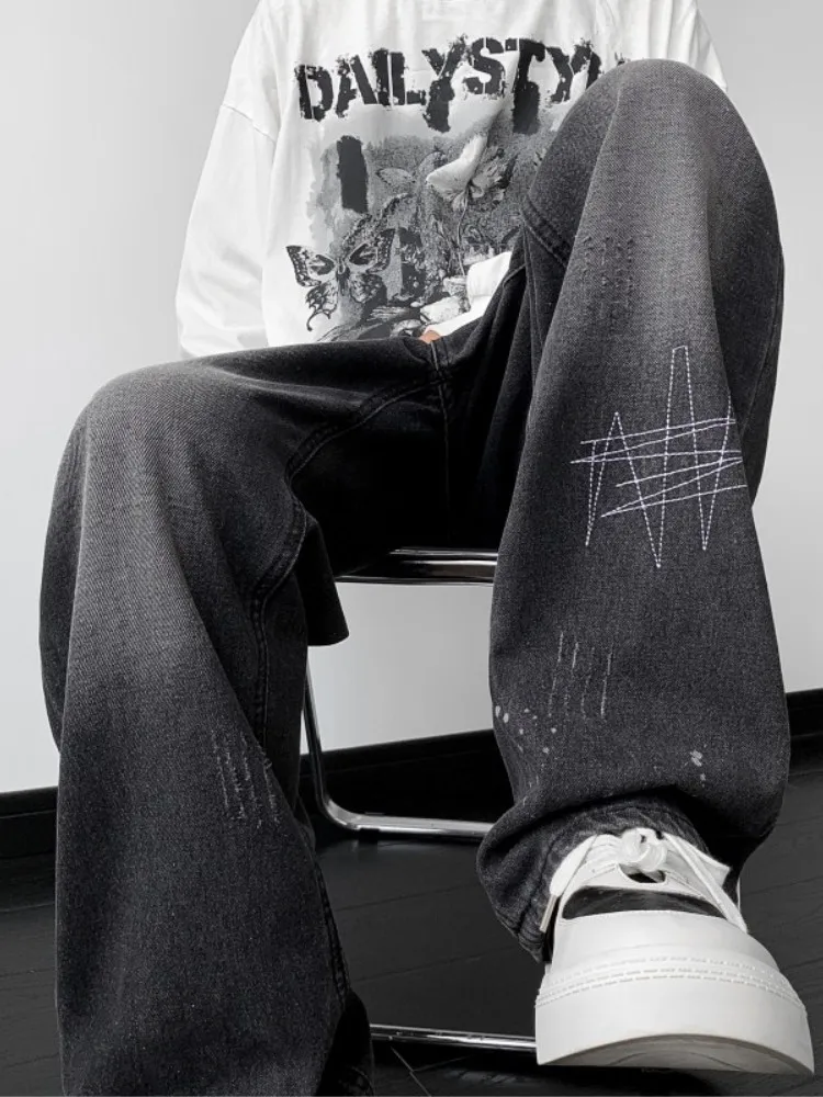 

Мужские джинсы с градиентным эффектом, осенне-зимние, в американском ретро-стиле, прямого кроя, износостойкие, свободного покроя, для молодежи